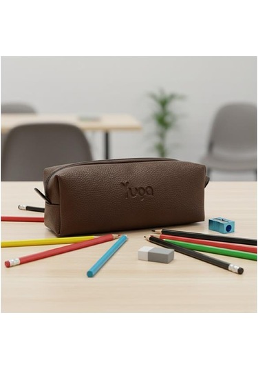 Yuga Tek Gözlü Suni Deri Kalem Çantası Kahverengi Kahverengi