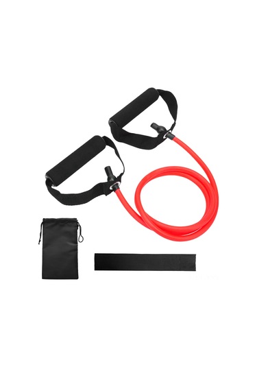 Yaleker 3'lü Lateks Egzersiz Direnc Bandı Seti - 1.4m Pull Tube, Kapı Bağlayıcı Ve Saklama Çantası Kırmızı