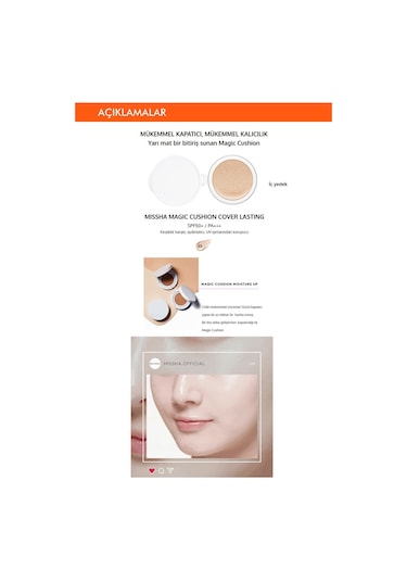Missha Magic Cushion Cover Lasting Yüksek Kapatıcı Yarı Mat SPF50+ PA+++ Fondöten İç Yedek No.23 15 G