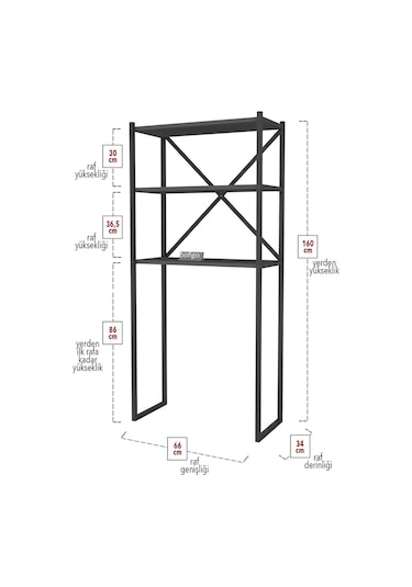 Bofigo 3 Raflı Metal Banyo Düzenleyici Metal Banyo Rafı Antrasit