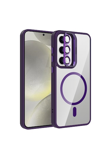 Adige Samsung Galaxy Uyumlu S24 Fe Kılıf Etro Standlı + Kamera Lens Koruyucu Derin Mor