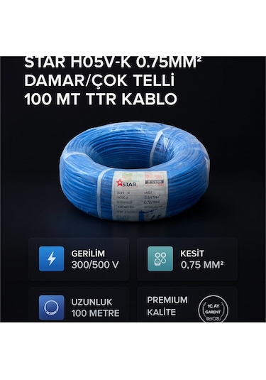 Star H05v-k 0.75mm² Damar/çok Telli 100 Mt Ttr Kablo