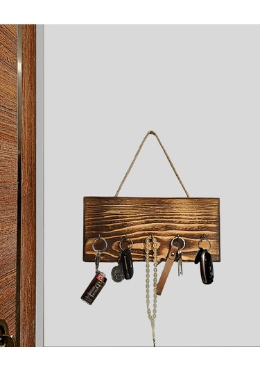 Ahşap Duvar Askılığı Halatlı Rustik Dekoratif Anahtar Askılığı 5 Kancalı / 3 Renk Brothers Craft Eskitme
