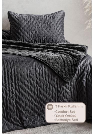 Elart Porto Flame Yatak Örtüsü Tek Kişilik 180x240 Cm Antrasit Antrasit