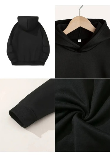 Kışlık Kapüşonlu Sweatshirt, Çocuk A Harfli Baskılı SiYAH