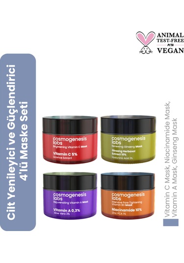 Cosmogenesis Labs Cilt Yenileyici ve Güçlendirici 4'lü Maske Seti Vegan