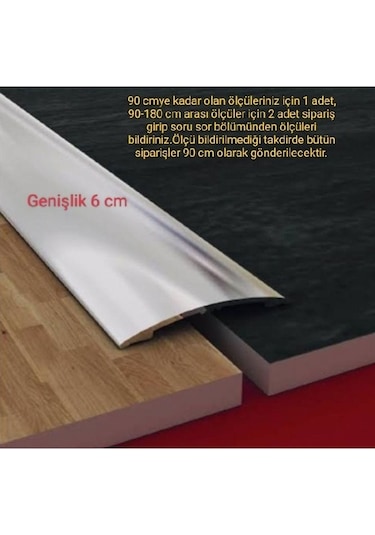 Geniş Alüminyum 6 Cm Kapı Eşik Profili, Parke Çıtası, Kapı Eşiği, Mat Gümüş Gri 90 Cm