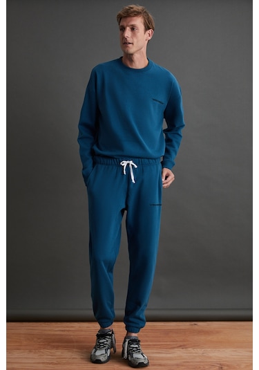 Marshall Erkek Pamuklu Içi Polarlı Nakışlı Relaxed Petrol Yeşili Eşofman Takımı