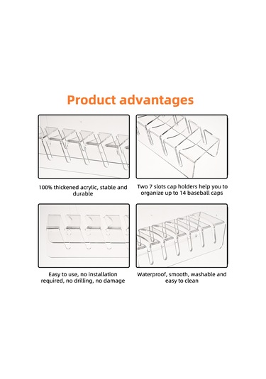 Symbee Şapkalar İçin Pratik Akrilik Askı, 7 Şapka Kapasiteli, Yatak Odası Ve Dolap Düzeni İçin İdeal, 2'li Paket Açık