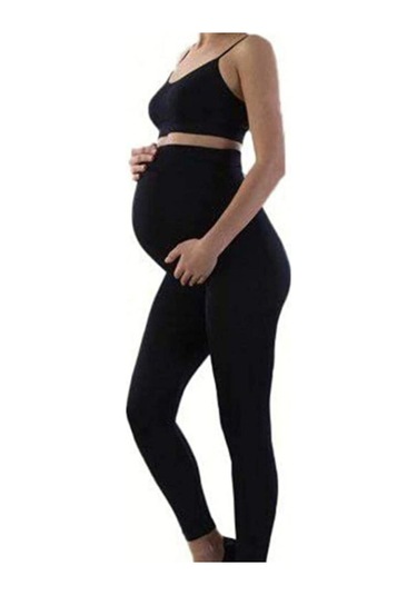 Kadın Siyah Uzun Penye Pamuklu Hamile Taytı