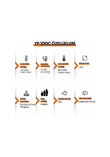 ThermoPro TP200C Wifi İç-Dış Mekan Dijital Sıcaklık Termometre