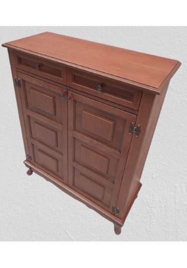 Bengi Ayakkabılık Kareli Çok Amaç Model Parlak Ceviz 2 Kapaklı