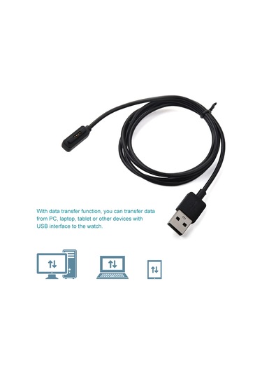Hombey Asus Zenwatch 2 Nesli İçin Manyetik Şarj Ve Veri Transfer Kablosu 1m Siyah Tpe Materyal