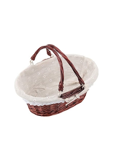 Agoodshop Doğal Hasır Dokuma Sepet, Saplı Ve Keten Pamuklu Kumaş Astarlı Premium Söğüt Sepet, Dekora Naturel