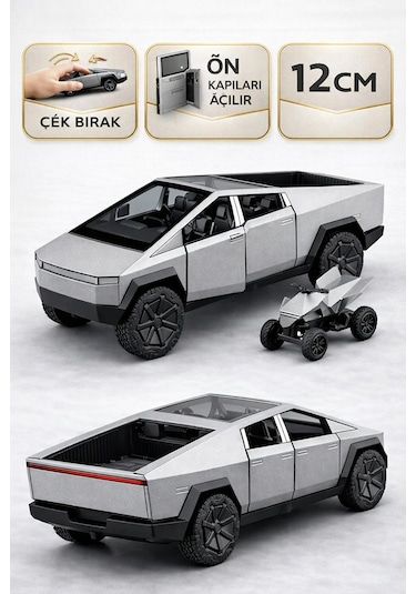 Die Cast Çek Bırak Metal Tesla Cybertruck Atv Li Model Araba 12 Cm Açılır Kapılı Gri