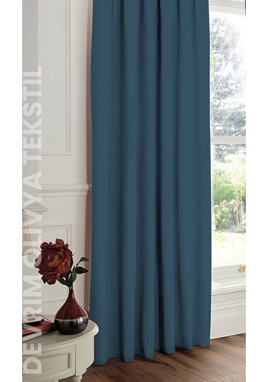 Shy Tekstil Lüks 1. Sınıf Düz Dikim Su Yeşili Ada Fon Perde En X Yükseklik Açık Indigo