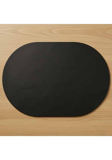 2 Adet Deri Siyah Tam Oval Amerikan Servis Supla 33x44 Cm-kolay Silinebilir Supla