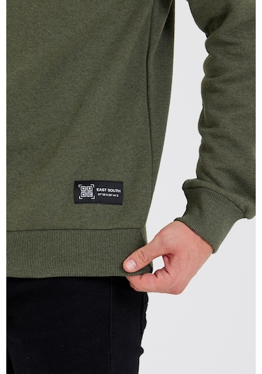 MMetalic Bisiklet Yaka Etiket Detayı İçi Pamuklu Erkek Sweatshirt Haki