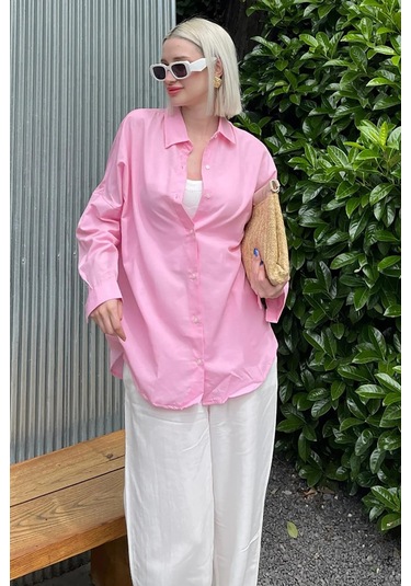 Madmext Mad Girls Pembe Oversize Gömlek Mg1369 Pembe