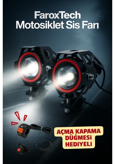 Motosiklet Sis Farı Lensli Projeksiyon Led, Halo Halkalı, Suya Dayanıklı, Evrensel Kelepçe