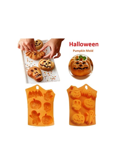Xurunkeji Parça Silikon Cadılar Bayramı Hayalet Balkabağı Pişirme Kalıbı Seti Parti Hediyesi El Yapımı Sabun Kalıbı Kafatası Yarasa Hayalet Şeklinde Turuncu