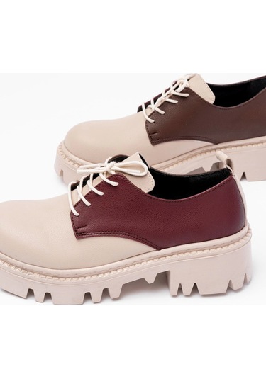 868-754 Bej Garni Bağcıklı Günlük Yüksek Tabanlı Loafer Ayakkabı Bej