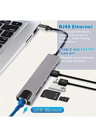 Honeybeeshop Macbook Uyumlu Ve Windows Dizüstü Bilgisayarlar İçin 8i 1 Arada Usb C Tipi 100m Rj45 Sd Tf Kart Okuyucu 4k Hdtv Adaptörü Hızlı Şarj Özellikli