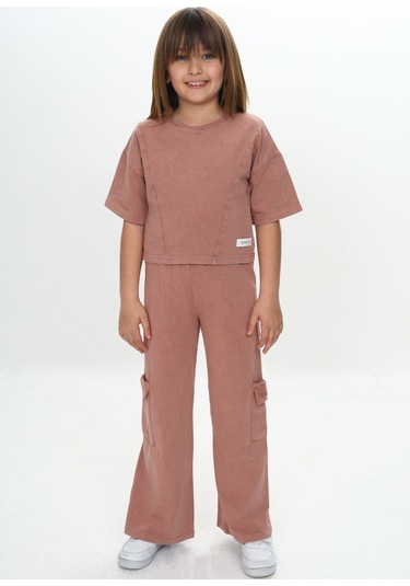 Toontoy Kız Çocuk Yıkamalı Crop Eşofman Takım Bordo