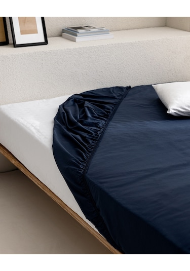 Manon Tek Kişilik %100 Pamuk Ranforce Lastikli Çarşaf - Lacivert Lacivert