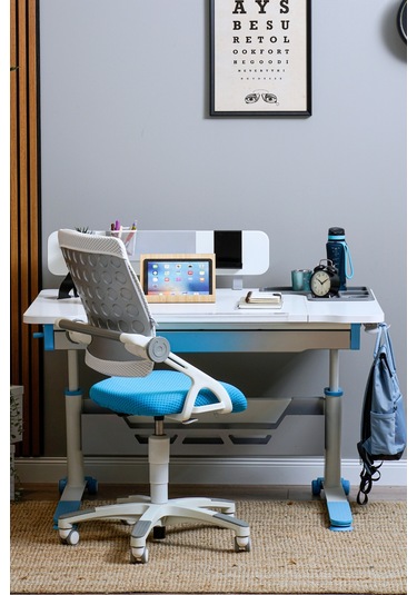 Sirius Simple Yükseklik Ve Eğim Ayarlı, Bilgisayar Ve Ofis Masası, Modern Ahşap Çalışma Masası Mavi Gri