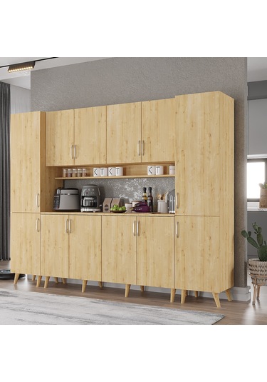 Della Kahve Köşesi Çok Amaçlı Dolap Kiler Mutfak Dolabı Meşe 210cm Meşe