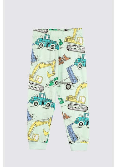 Zuzunga Ekskavatör Desenli %100 Pamuk Erkek Çocuk Pijama Takımı Mint