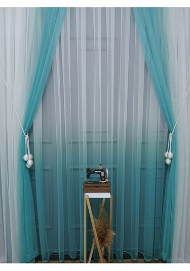 Tül Perde Çocuk Odası Yeni Tasarım Mint Renkli Renk Geçişli Değrade Sağ/sol Takım Tül Fon Perde Mint