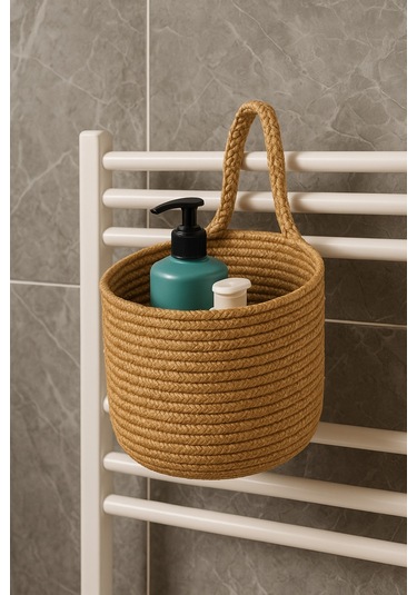 Asep Askılı Halat El Dokuma Banyo Sepeti 25x20cm Duvara Asılabilir Çok Amaçlı Düzenleyici Ve Saklama Hasır
