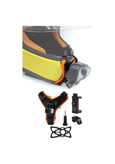 Prepare Aksiyon Kamera Ve Telefon Tutucu Set Kask İçin Alt Çene Bağlantı Aparatı Turuncu