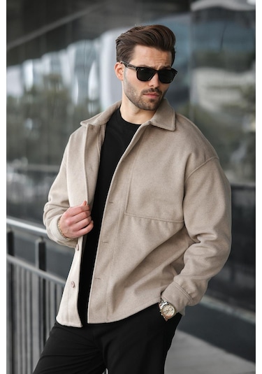 Taş Rengi Kaşe Gömlek Ceket E6765 Taş Rengi