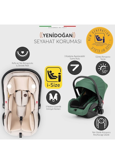 Elele Hera Travel Sistem Bebek Arabası Silver Yeşil