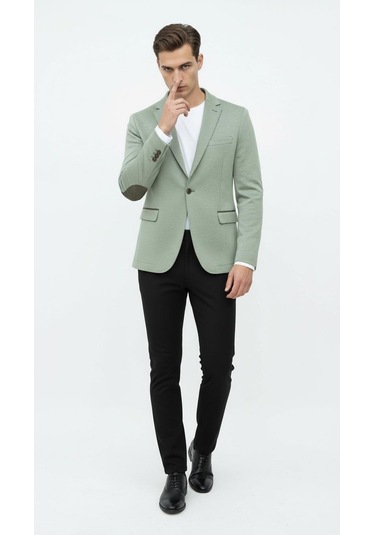 Plus Scorpion Haki Erkek İtalyan Kesim Blazer Ceket Kol Yamali, Slim Fit, Şık Ve Modern Tasarım Haki Yeşil