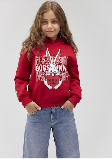 Mavi - Bugs Bunny Baskılı Fermuarlı Kırmızı Sweatshirt 7s10036-70471 Kırmızı