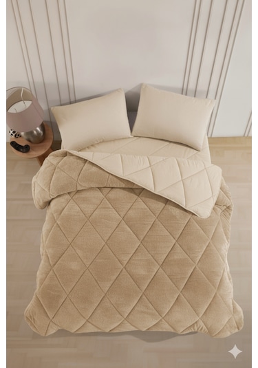 Çift Kişilik Wellsoft Yorgan-çarşaflı 2 Yastık Kılıflı Uyku Seti Bej