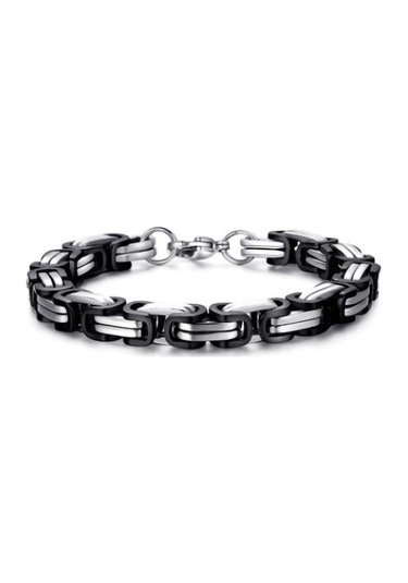 Siyah Hnsp 8mm Paslanmaz Çelik El Zinciri Erkekler Için Bilezik Motosiklet Bisikletleri Kaya Erkek Takı 18cm Siyah