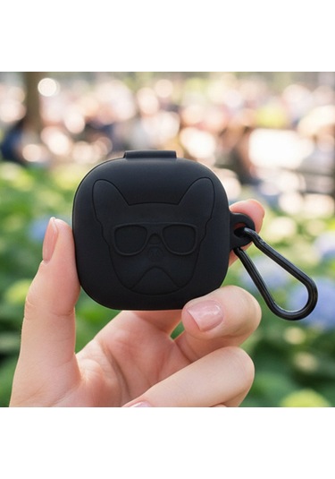 Caseonn Samsung Galaxy Buds 2 Kılıf Karakter Figürlü French Bulldog Siyah
