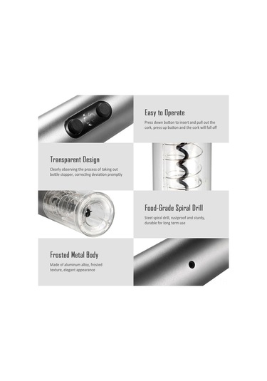 Xindoker Alüminyum Abs Akıllı Şarjlı Şarap Açıcı - Hızlı, Hijyenik Ve Dayanıklı, Gümüş Gri, 2800mah Pil, Ev Ve Dışarı Kullanıma Uygun Gümüş Gri