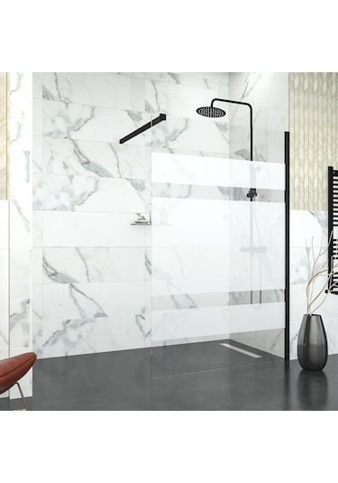 Tekno Duş Black Tetra 6mm Kumlamalı Cam Seperatör Duşakabin Yarı Beyaz