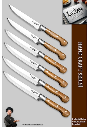 Lazbisa Mtf-048 Hand Craft Mutfak Bıçak Seti Et Ekmek Sebze Meyve Doğrama Bıçağı 6 Lı Günlük Kullanım Kırmızı