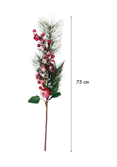 75 Cm Kozalaklı Karlı Berry Demeti Yılbaşı Çam Dalı Dekoratif Süs