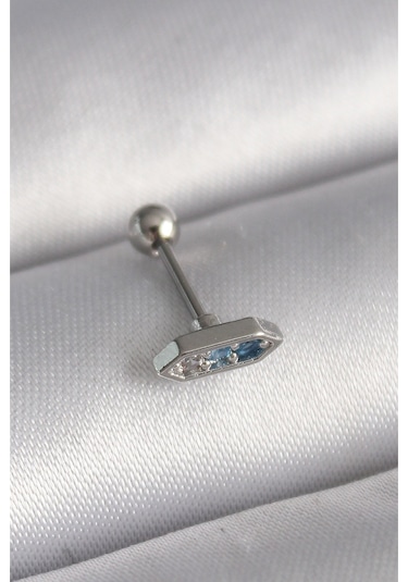 316l Çelik Gümüş Renk Mavi Zirkon Taşlı Tragus Piercing
