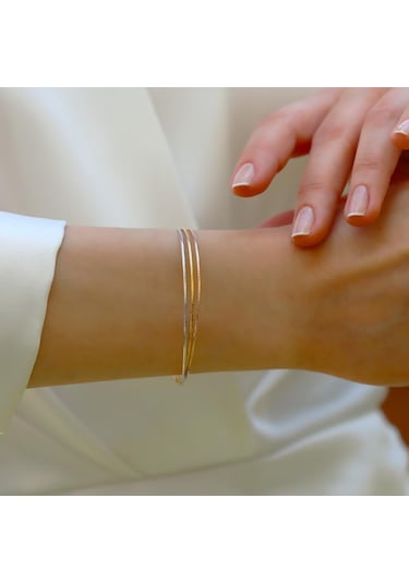 Ajda Modeli 3'lü Gold Gümüş Bileklik Gümüş