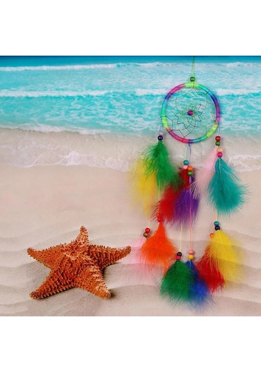 Singree Ev Dekorasyonu Için El Dokuma Renkli Yüzük Ağacı, Uyku Güvenliği Ve Güzellik Sağlar - 55 Cm Uçuluklu Rüya Yakalayıcı Diğer