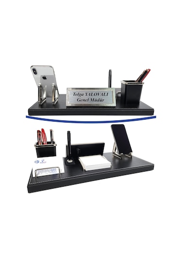 Akat Vip Deri Ofis Masa Üstü İsimlik Seti - Masa İsimliği Siyah